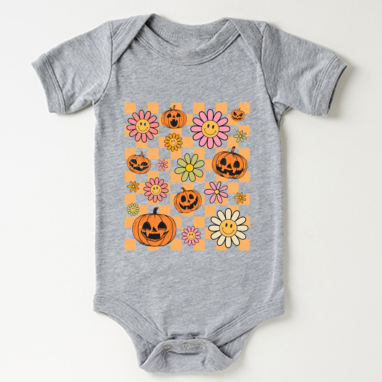 Retro Halloween Pumpkins Natural Baby Bodysuit