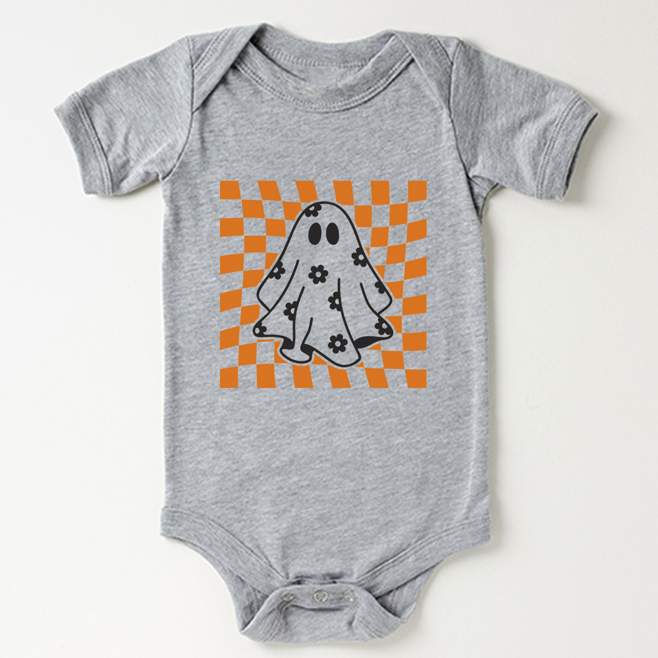 Checkered Floral Daisy Ghost Baby Bodysuit