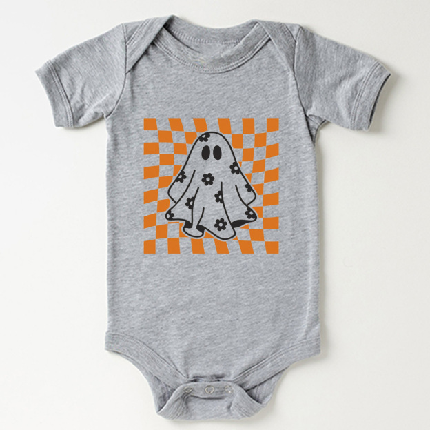 Checkered Floral Daisy Ghost Baby Bodysuit