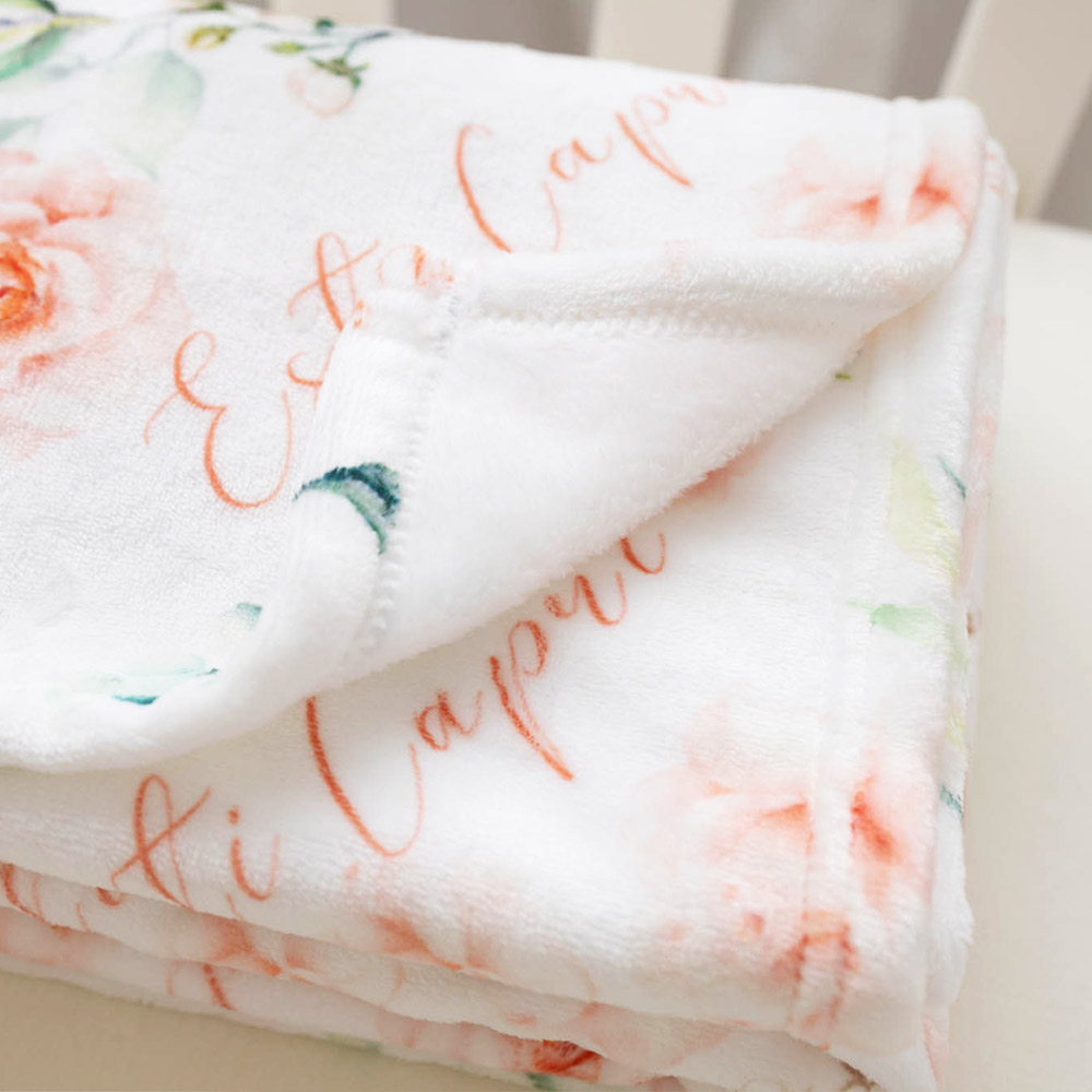 Personalized Name Pink Flower Blanket