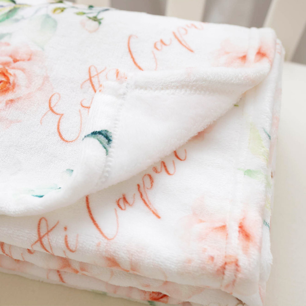 Personalized Name Pink Flower Blanket