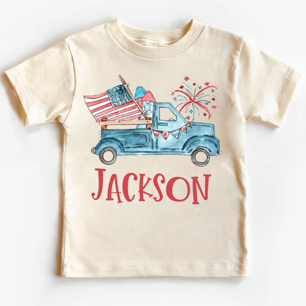 Personalized Patriotic Truck Fourth Of July Kids Shirt