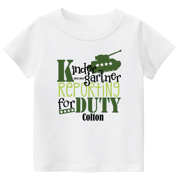 Personalized Kindergarten Reporting For Duty School Kids Shirts
