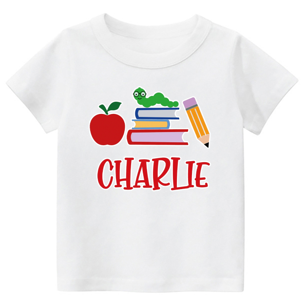 Personalized Apple Pencil Books School Kids Shirt