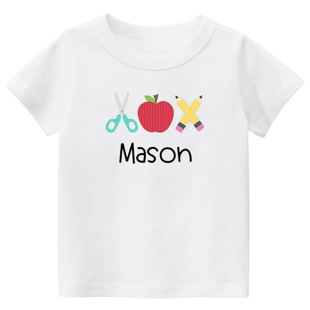 Personalized Back To School Scissors Apple Pencil Kids Shirt