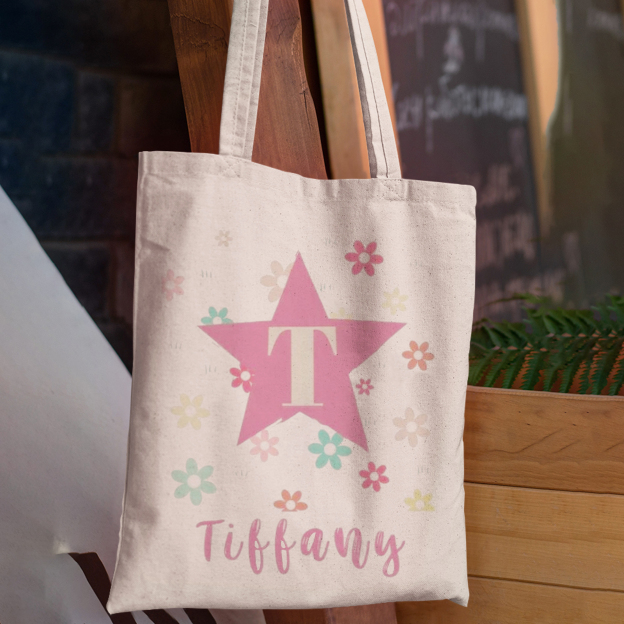 Personalized Pentagram Kids Name School Tote Bag