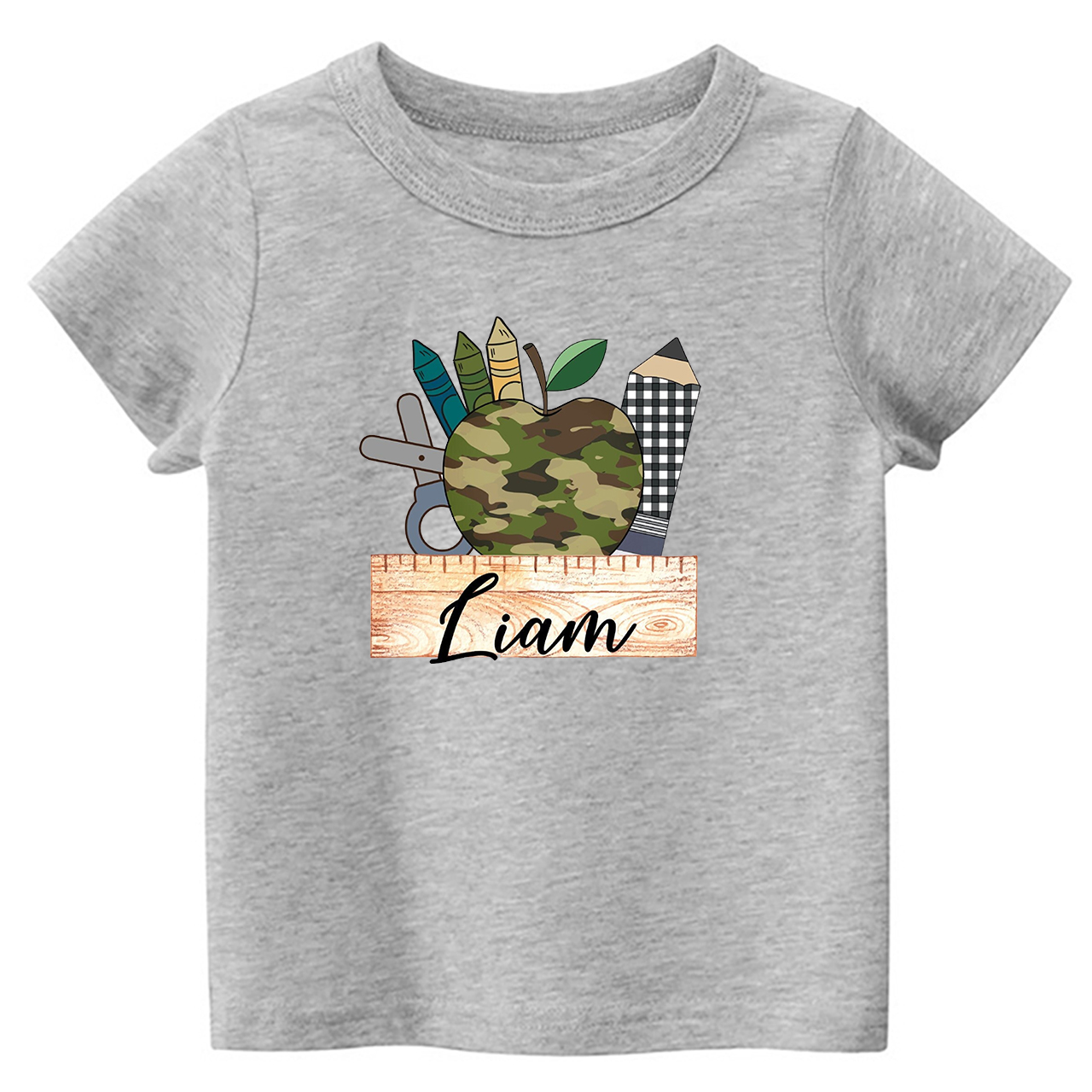 Personalized Camo Apple Plaid Pencil Tees