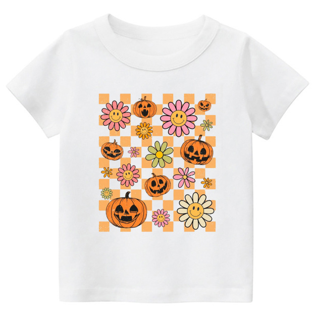 Retro Halloween Pumpkins Natural Kids Shirts