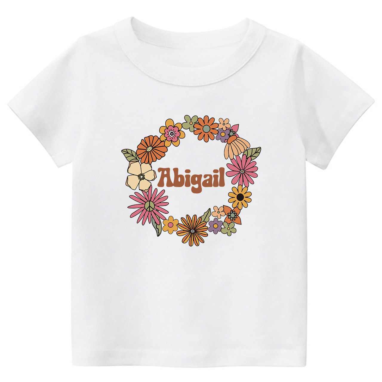 Girls Personalized Name In Floral Wreath Shirt
