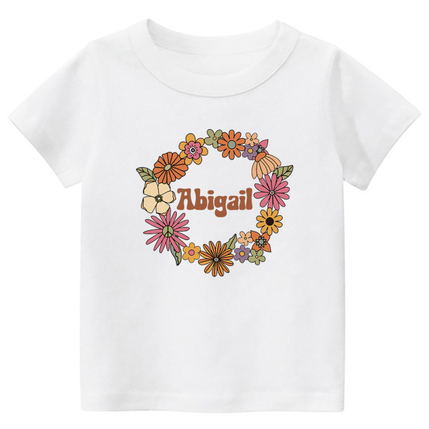 Girls Personalized Name In Floral Wreath Shirt