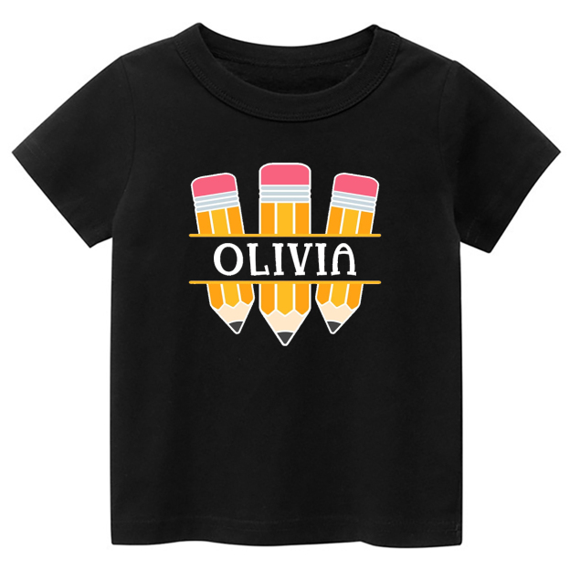 Personalized Name Three Pencil Back To School Kids Shirt