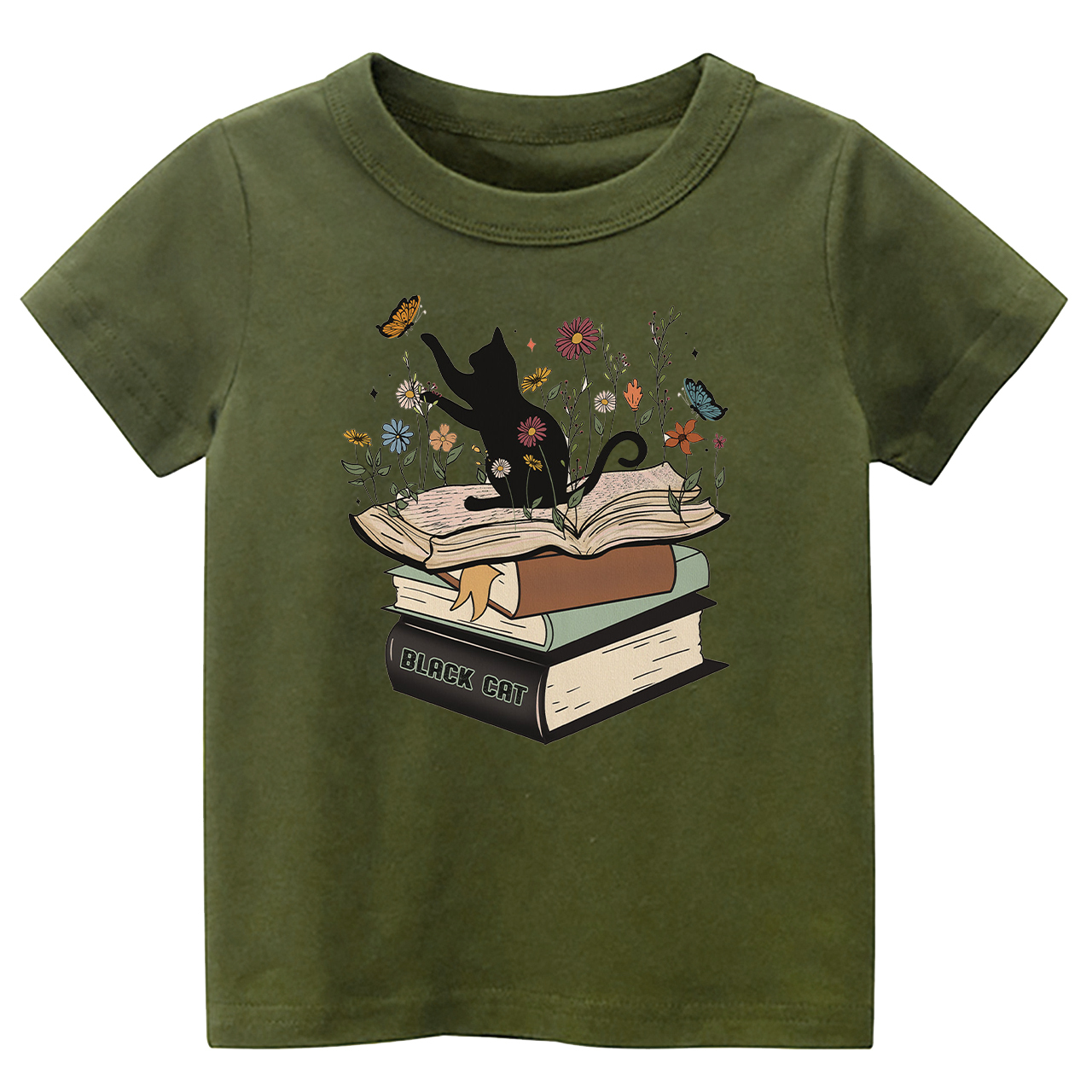 Halloween Playful Cat Flower Retro Kids Shirt 