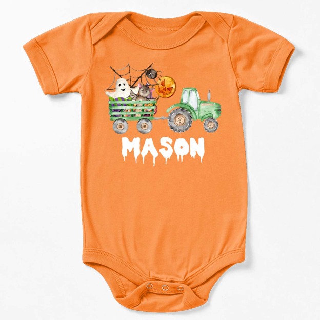 Custom Green Tractor Halloween Bodysuit For Baby