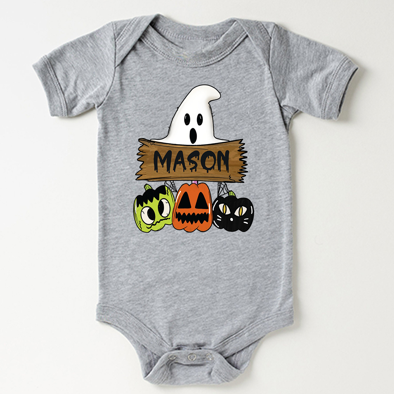 Custom Fall Halloween Pumpkin Cat Bodysuit For Baby