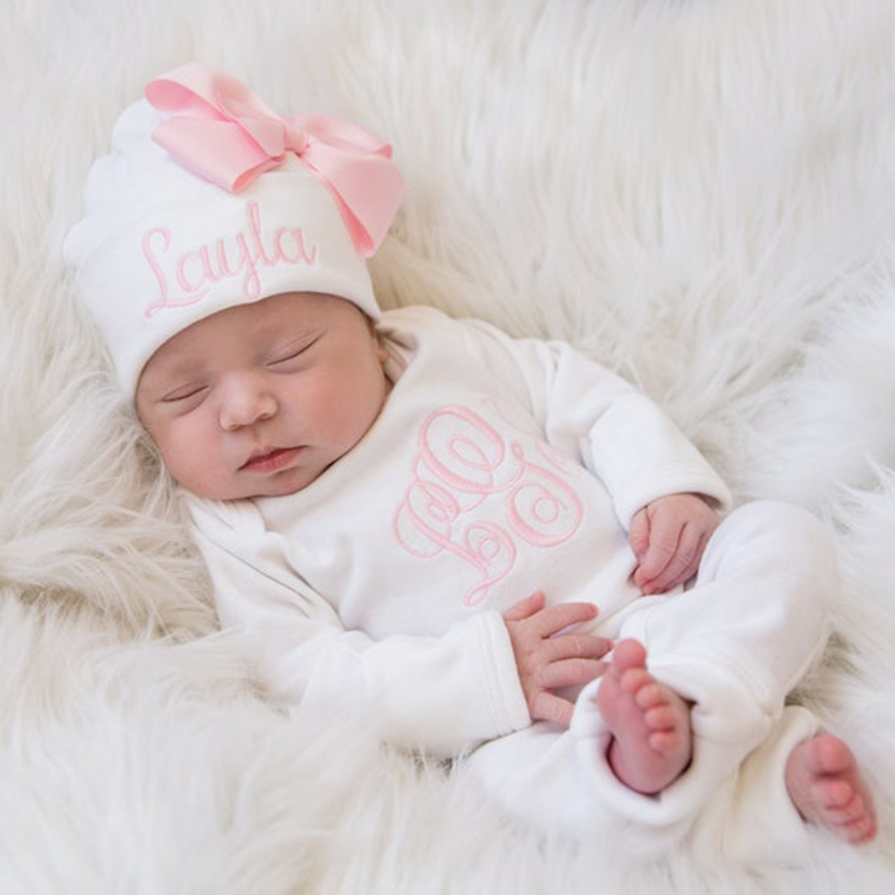 2 Pieces Personalized Baby Girl Pink Bow-Knot Romper
