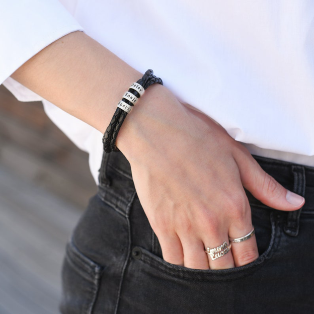 Personalized Mens Bracelet with Small Custom Beads Sterling Silver - Fathers Day Gift