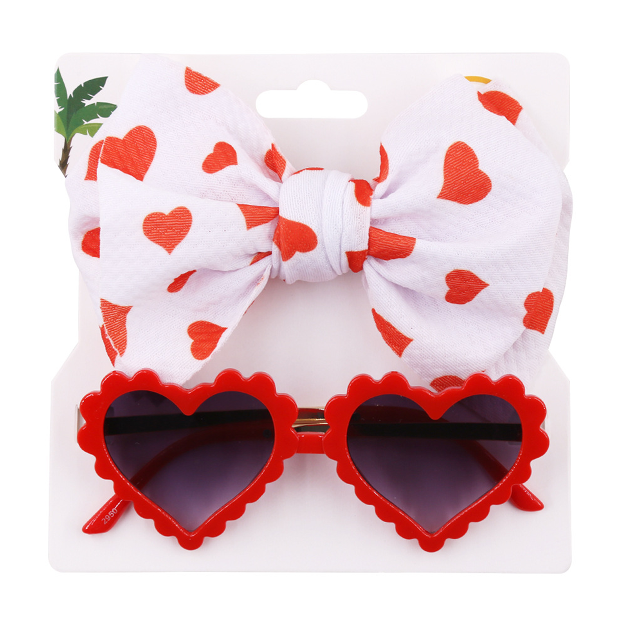 Baby Girl Red Heart Sunglasses & Printed Headband 