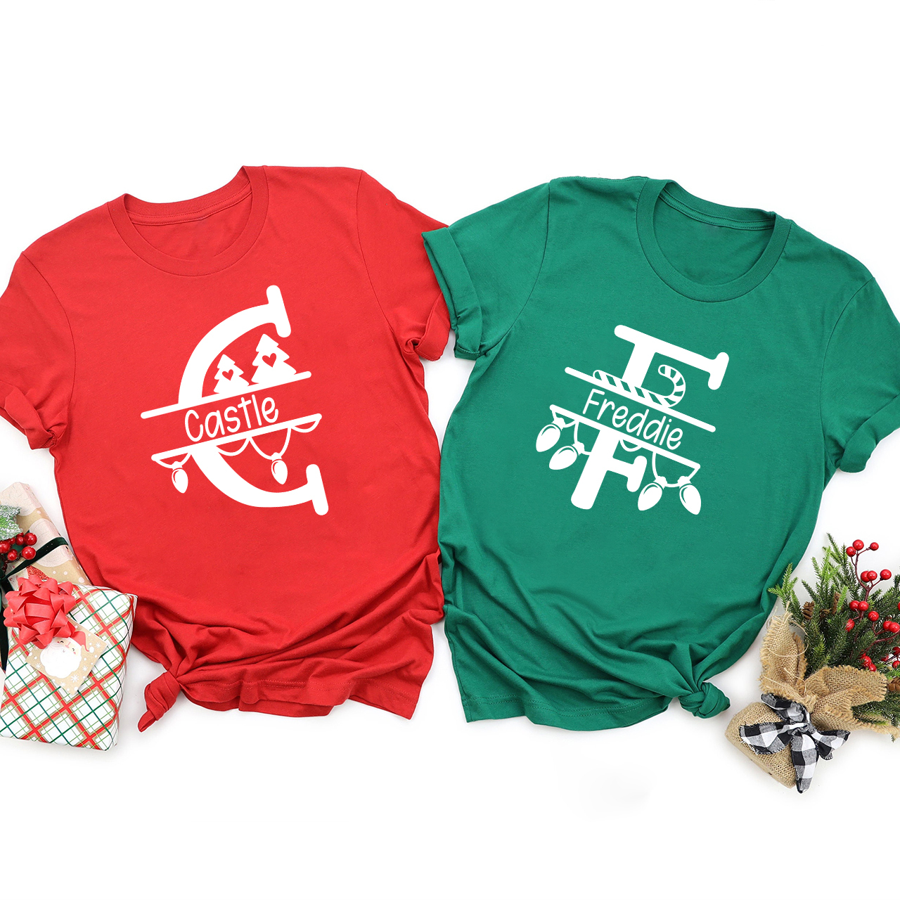 Personalized Red Letters Christmas Family Matching Shirt