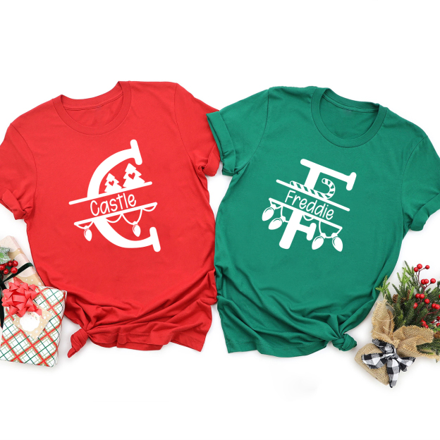 Personalized Red Letters Christmas Family Matching Shirt