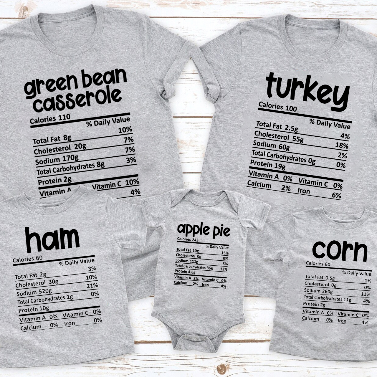 Nutrition MatchingThanksgiving Food Shirts