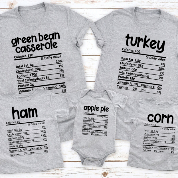 Nutrition MatchingThanksgiving Food Shirts