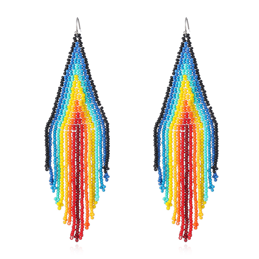 7 Colors Rainbow Colors Beaded Fringe Earrings