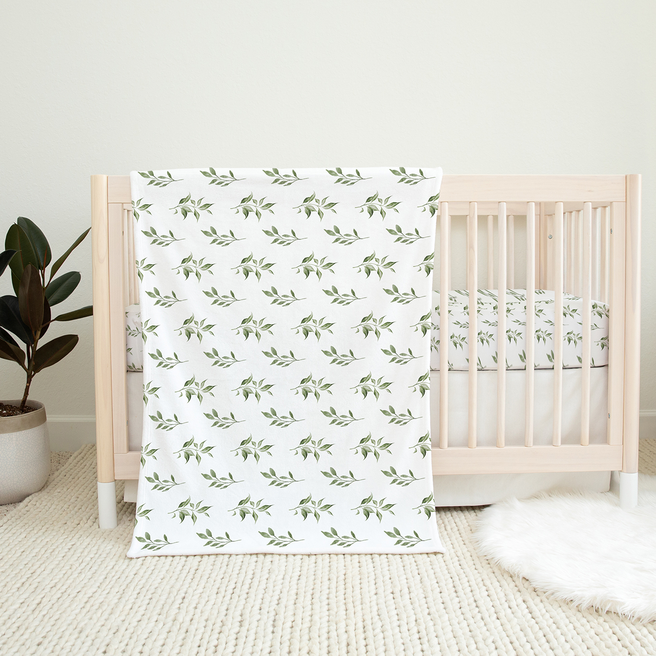 Olive Leaf  Baby Flannel Blanket