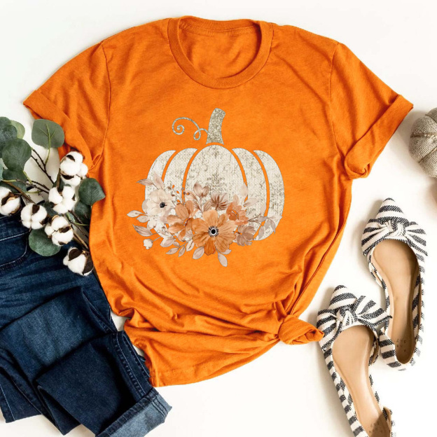 Autumn Floral Fall Pumpkin Shirt