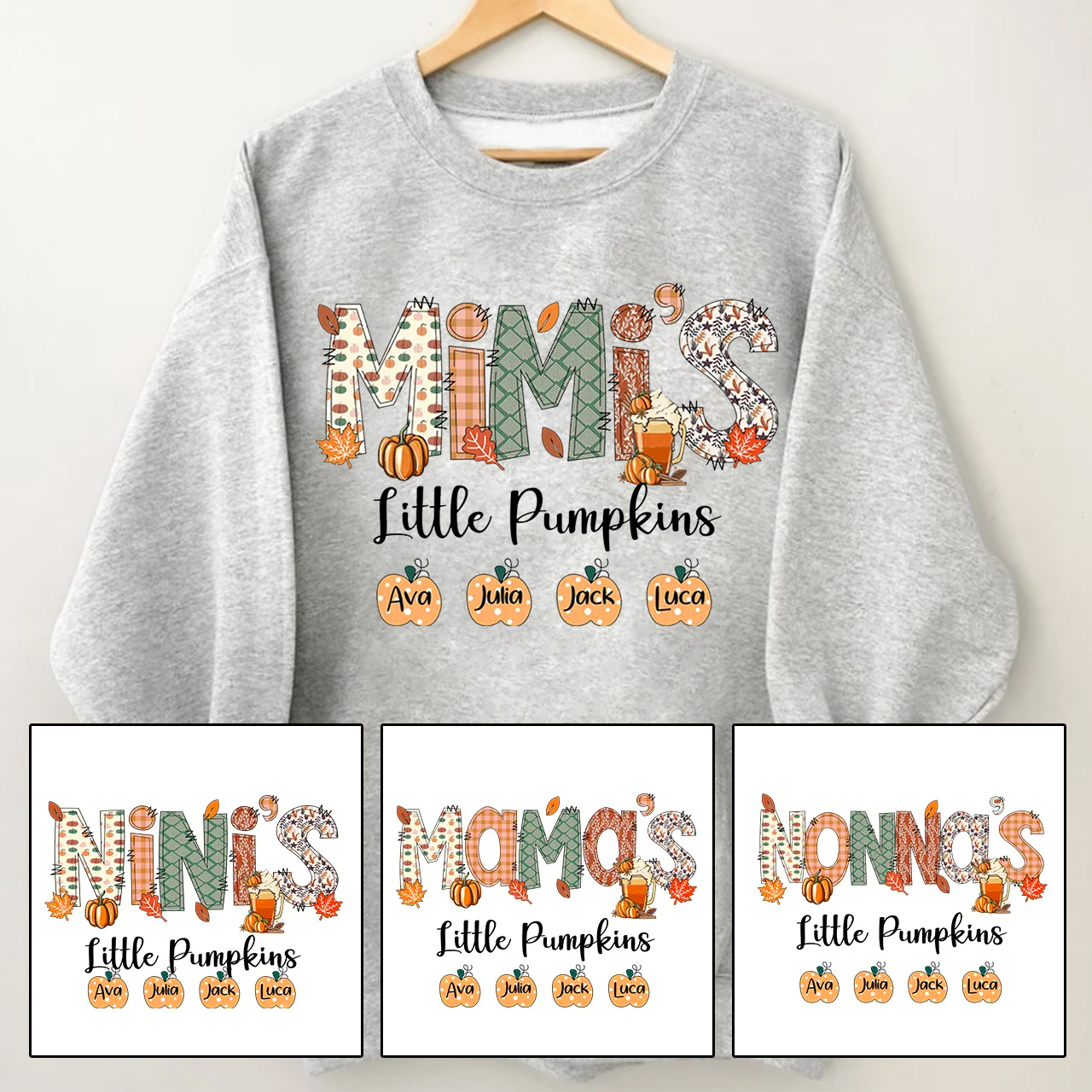 Personalized Fall Pumpkins Sweatshirt With Kids Name