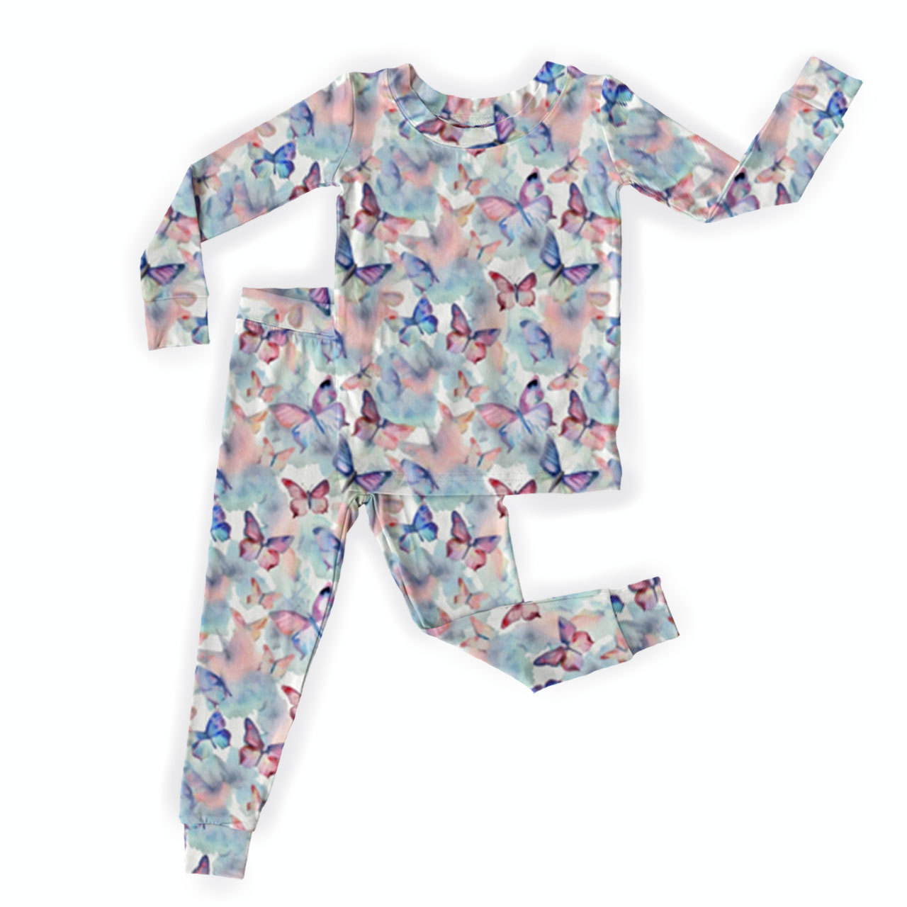 Watercolor Butterfly Two-Piece Pajama Set For Kids