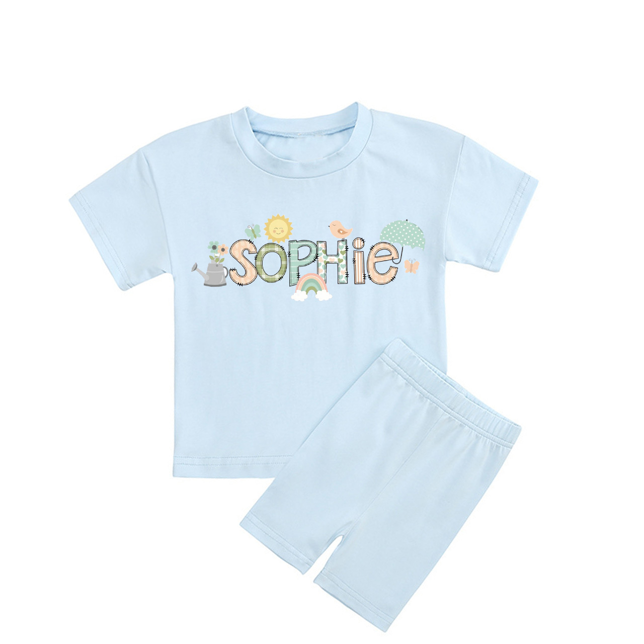 Personalized Doodle Alphabet Bundle Toddler Biker Shorts&Tee