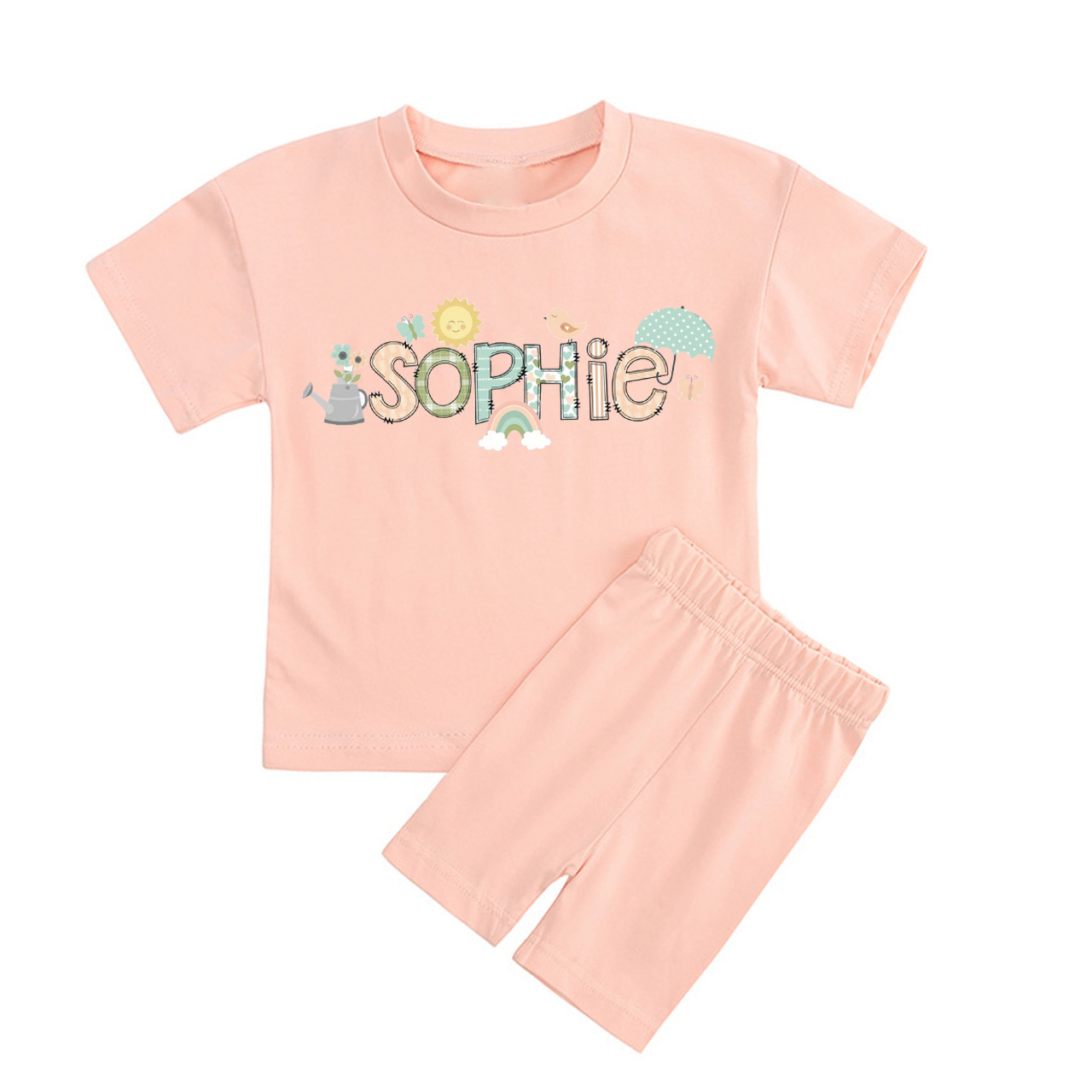 Personalized Doodle Alphabet Bundle Toddler Biker Shorts&Tee