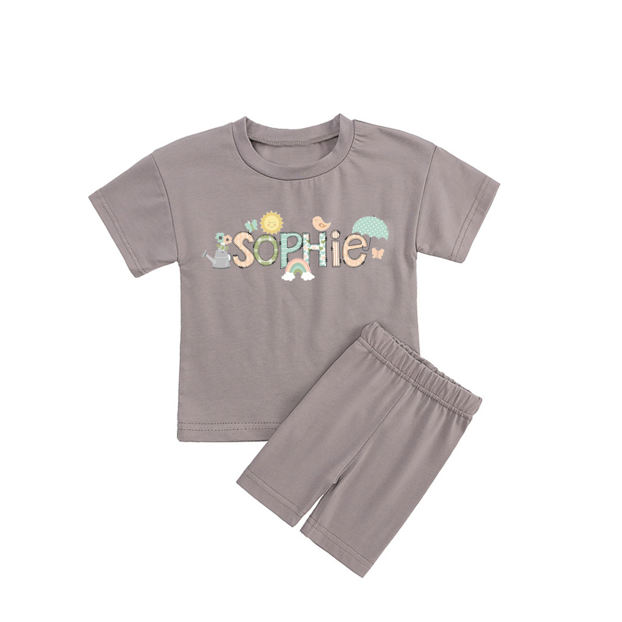 Personalized Doodle Alphabet Bundle Toddler Biker Shorts&Tee