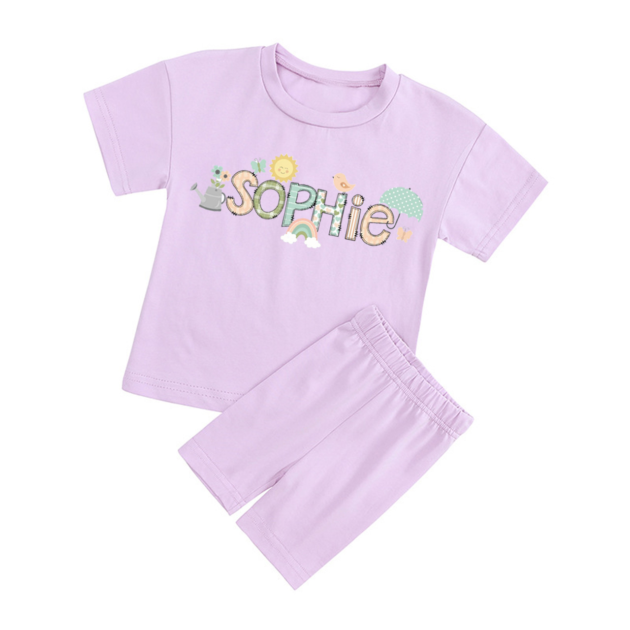 Personalized Doodle Alphabet Bundle Toddler Biker Shorts&Tee