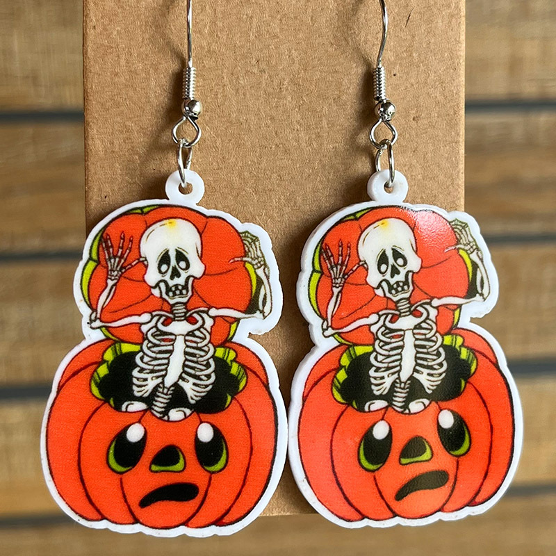 Halloween Skull Pumpkin Earrings