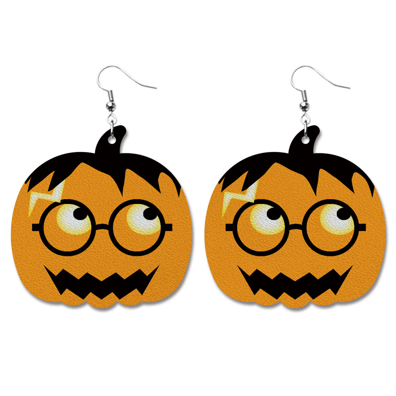 Halloween Spectacled Pumpkin Leather Earrings