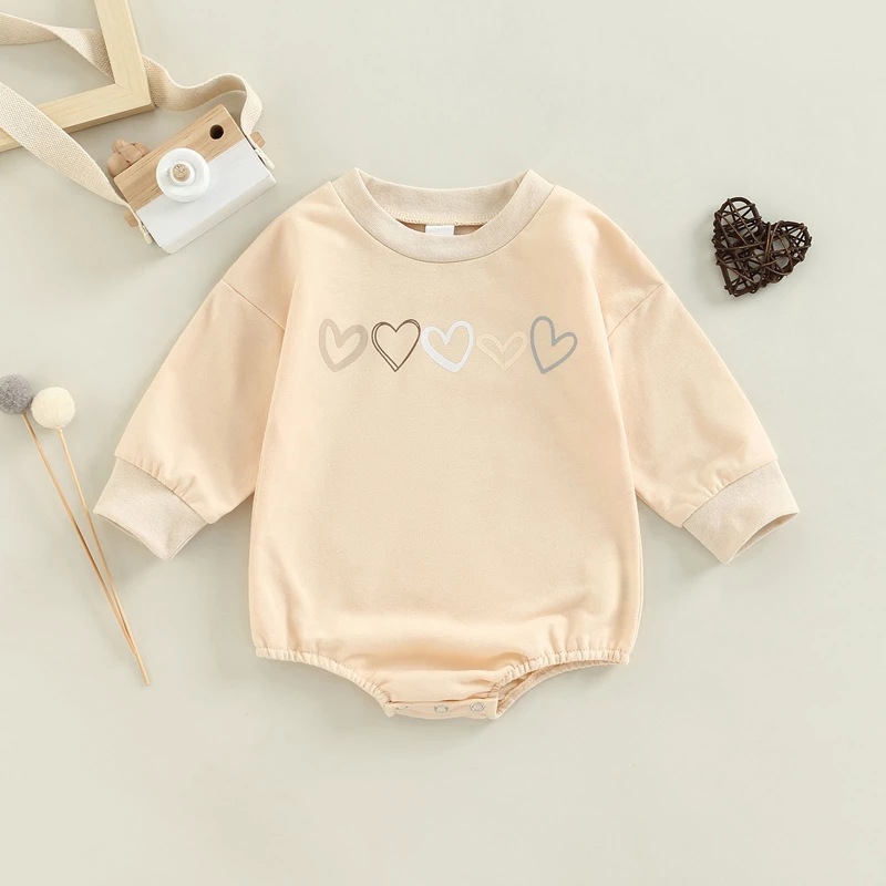 Heart Print Romper Long Sleeve