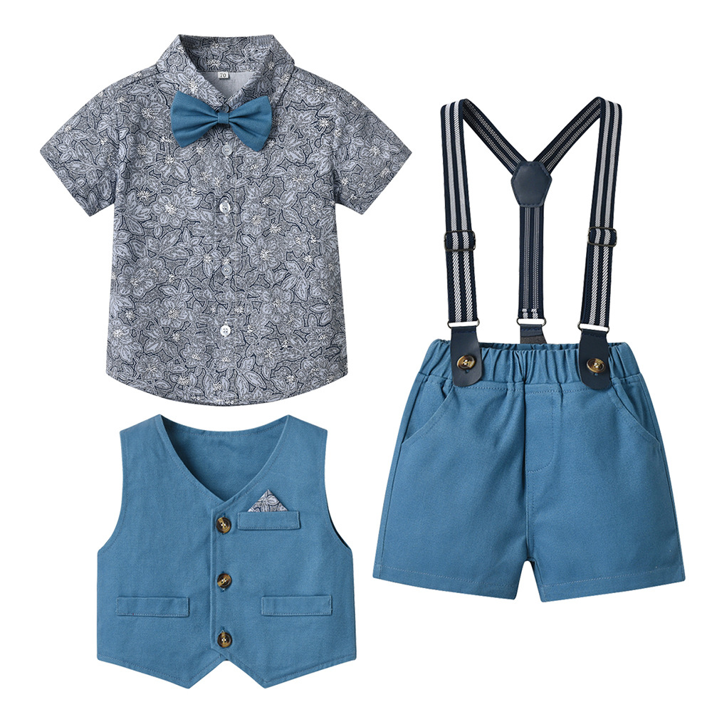 Retro Vest Flower Cardigan And Shorts Three -piece Suit