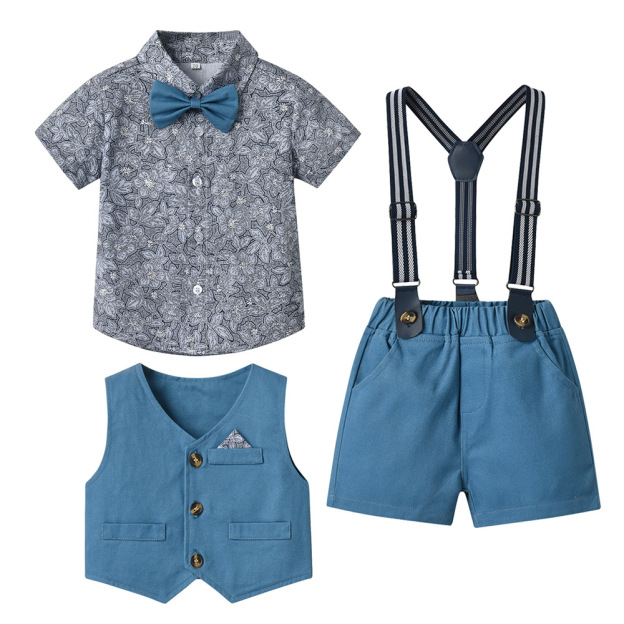Retro Vest Flower Cardigan And Shorts Three -piece Suit