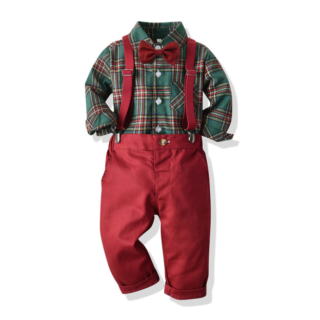 Plaid Shirt Overalls Suit