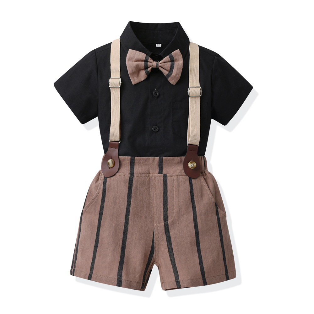 Bowknot Plaid Cardigan Bib Shorts Two-Piece Set
