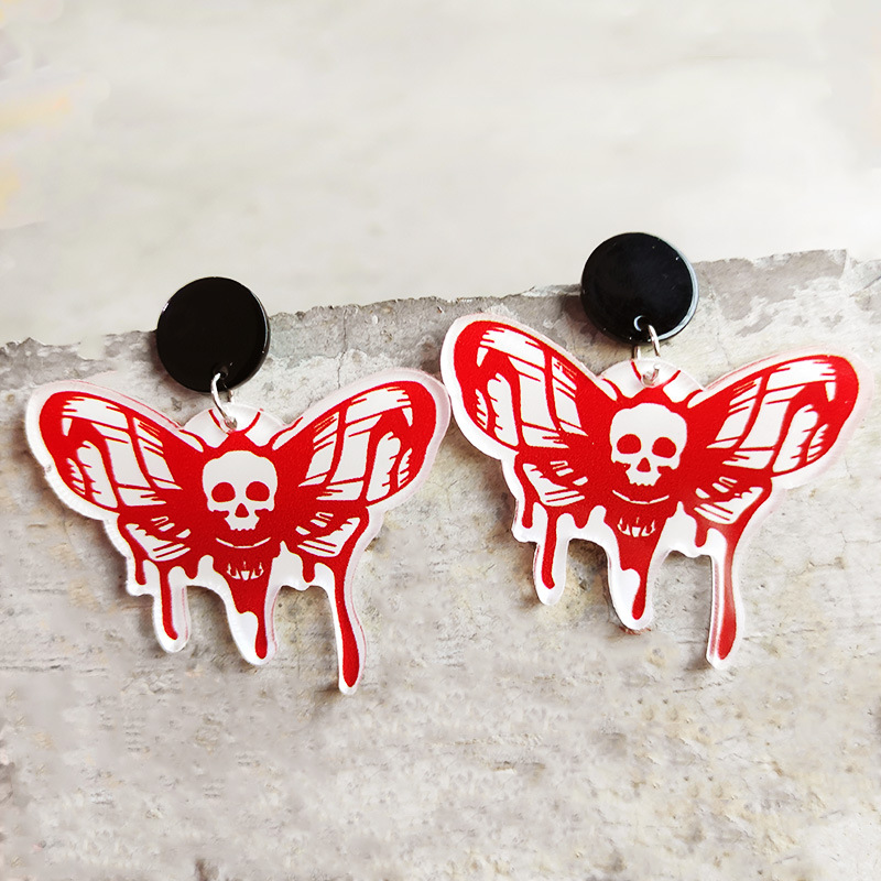 Halloween Scary Blood Butterfly Skull Earrings