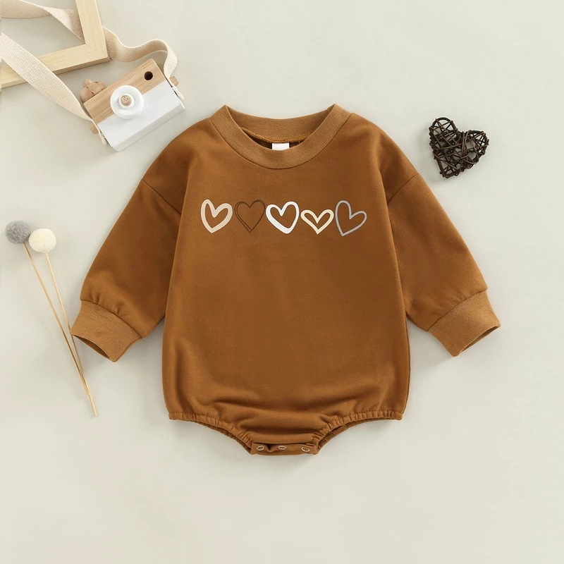 Heart Print Romper Long Sleeve