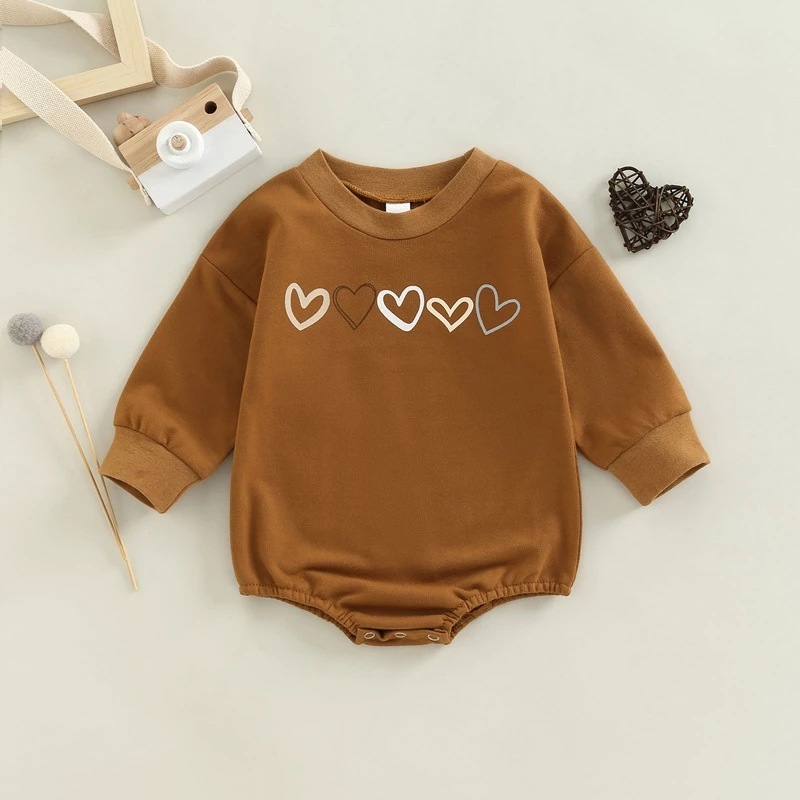 Heart Print Romper Long Sleeve