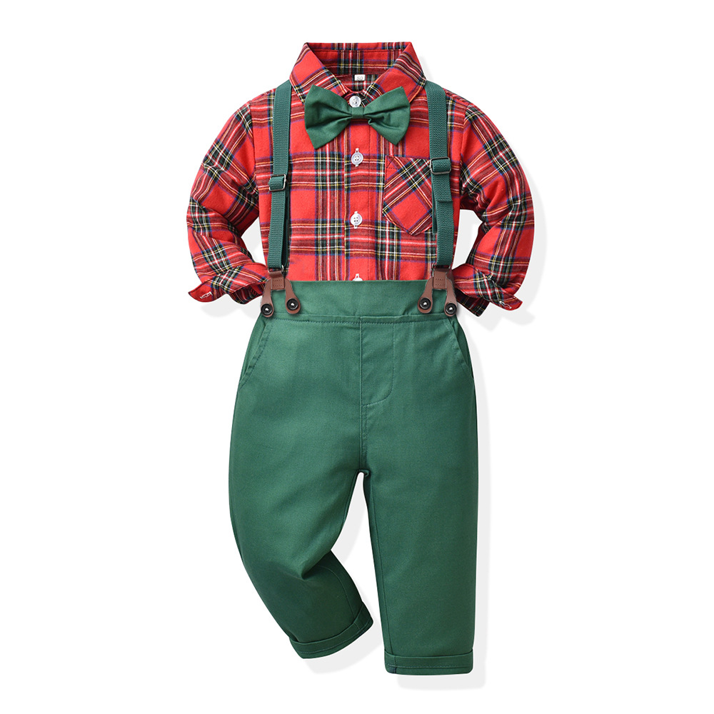 Plaid Shirt Overalls Suit