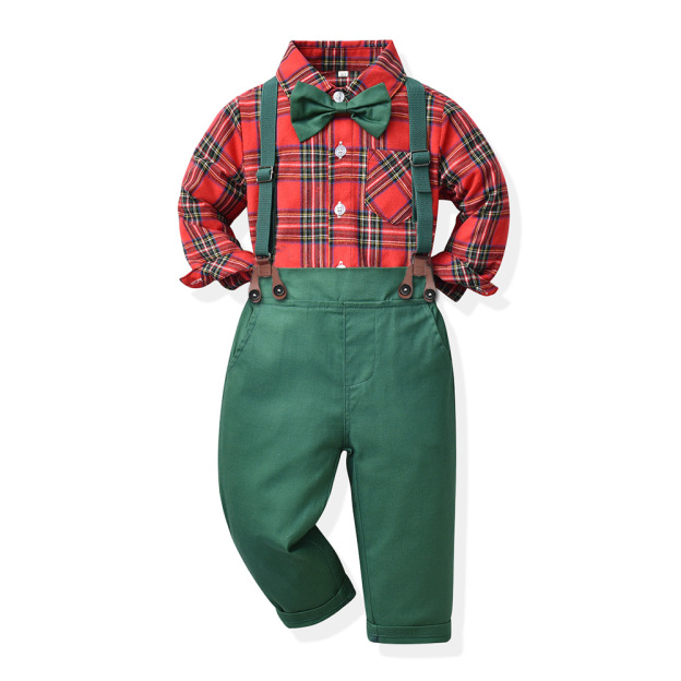 Plaid Shirt Overalls Suit