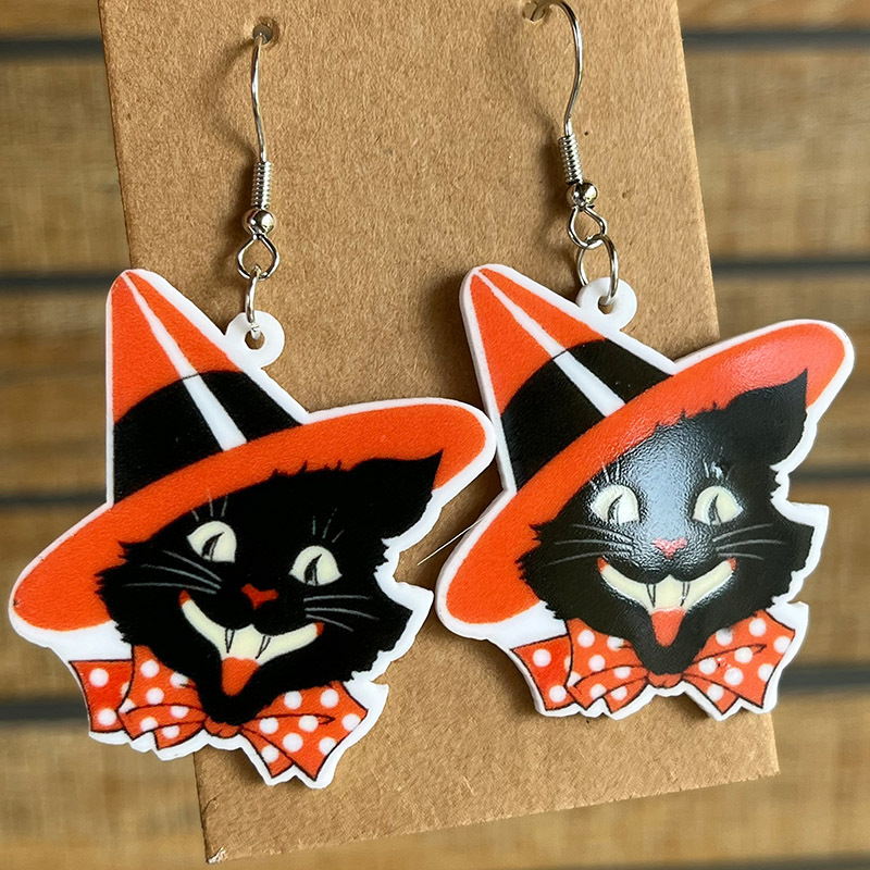 Halloween Hat Black Cat Earrings