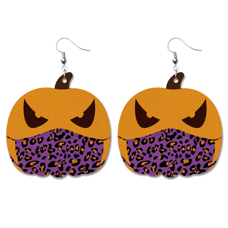 Halloween Mask Pumpkin Leather Earrings