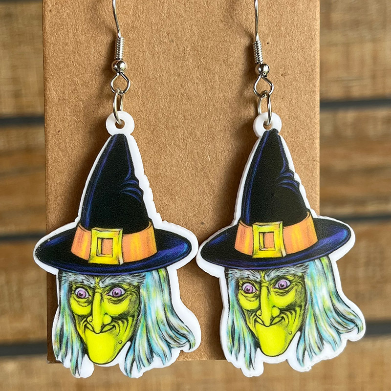 Halloween Green Face Witch Earrings