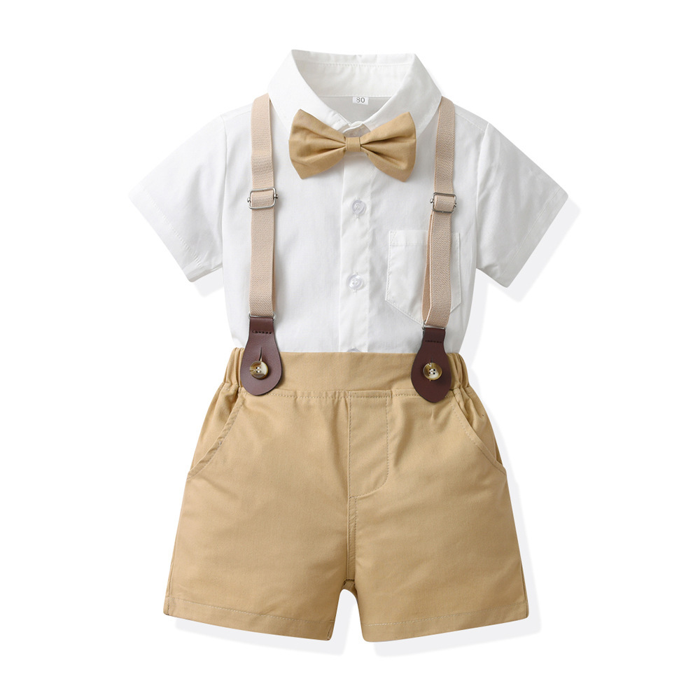 Lapel Collar Short Sleeve Overalls Gentleman Suit